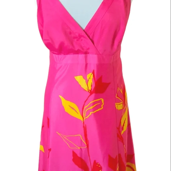 Debut Pink Floral Maxi Dress Size 16 Empire Line Yellow Red Print Pattern Lined. - Picture 4 of 10